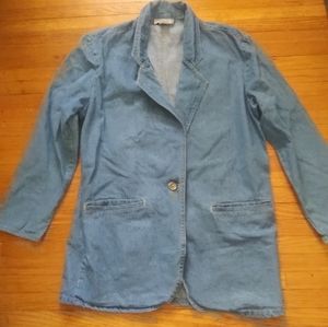 Vintage Blue Jean Denim Blazer Jacket Academia Student Work Boho Hippie USA